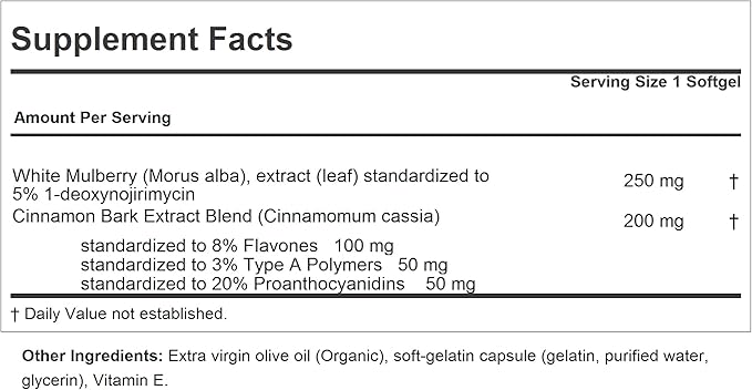 ANDREW LESSMAN White Mulberry Leaf with Cinnamon 360 Softgels - Standardized White Mulberry Leaf with Cinnamon Bark Extract.