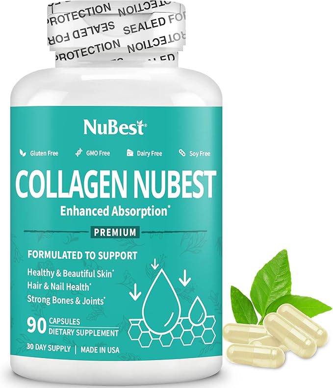 NuBest Collagen Collagen Peptides - Collagen Pills for Adults for Hair Growth Strong Nails Skin Health - Premium Collagen for Hair Vitamin for Nails - 1500 mg Collagen Per Serving - 12 Pack