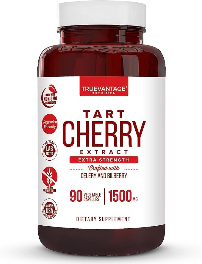 Tart Cherry Extract Capsules with Celery Seed Extract and Bilberry for Joint Support Muscle Recovery and Uric Acid Flush Support Made in The USA - 90 Tart Cherry Capsules
