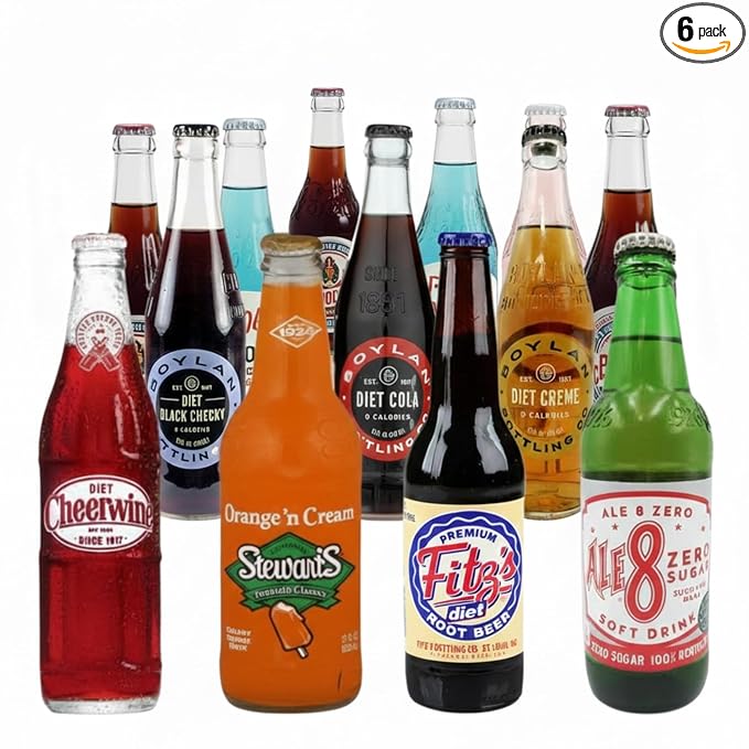 Diet Soda Sampler Pack | Premium Crafted Variety Pack from Around USA | Zero Sugar | Glass Bottles (6 Pack)