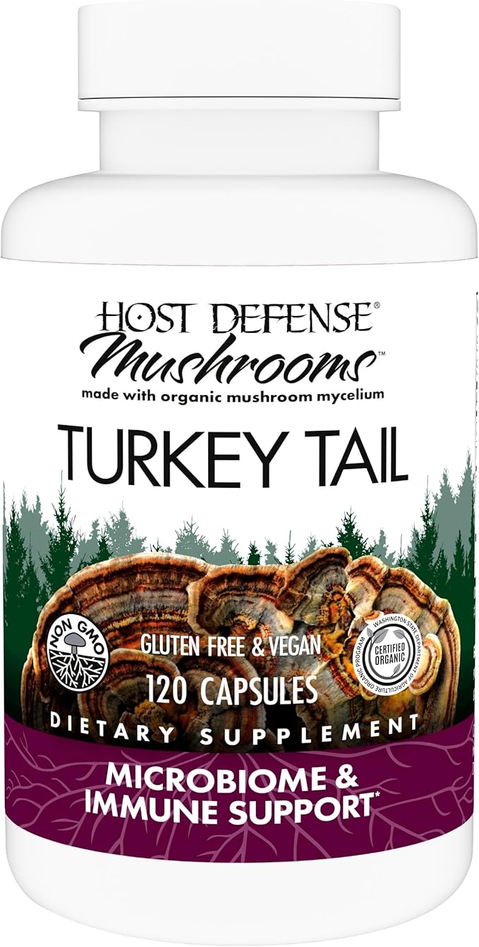 Host Defense Turkey Tail Capsules - Digestive Health &amp Immune Response Support Supplement - Mushroom Supplement for Gastrointestinal &amp Gut Microbiome Support - 120 Capsules
