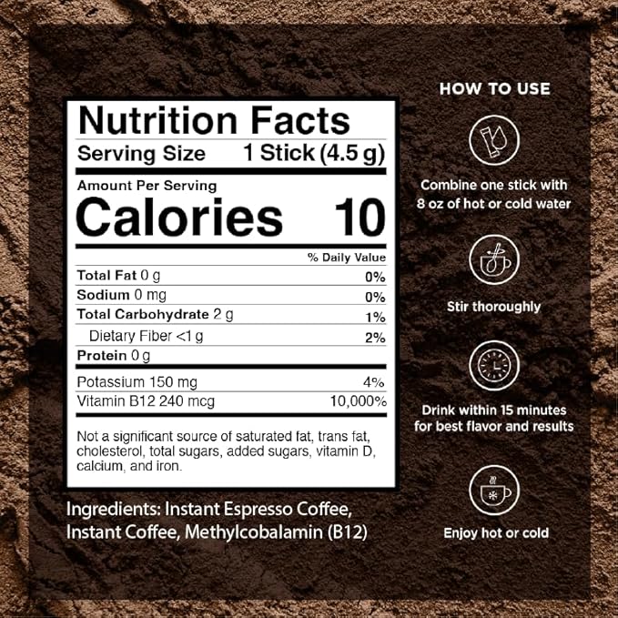 VitaCup Extra Shot Instant Coffee Packets with Espresso Shot “Red Eye” High Caffeine Bold Dark Roast w/Vitamin B12 Antioxidants Premium Instant Coffee in Single Serve Sticks 24 Ct