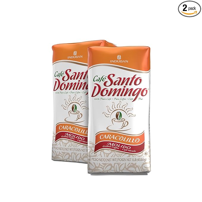 Café Santo Domingo Caracolillo 16 oz Bag Ground Peaberry Coffee Medium Roast - Product from the Dominican Republic (Pack of 2)