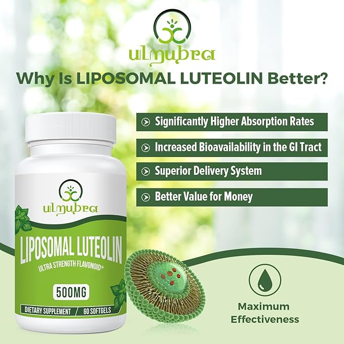 Liposomal Luteolin 500MG Maximum Absorption Potent Flavonoid 60 Softgels Luteolin Supplement Non-GMO Gluten Free