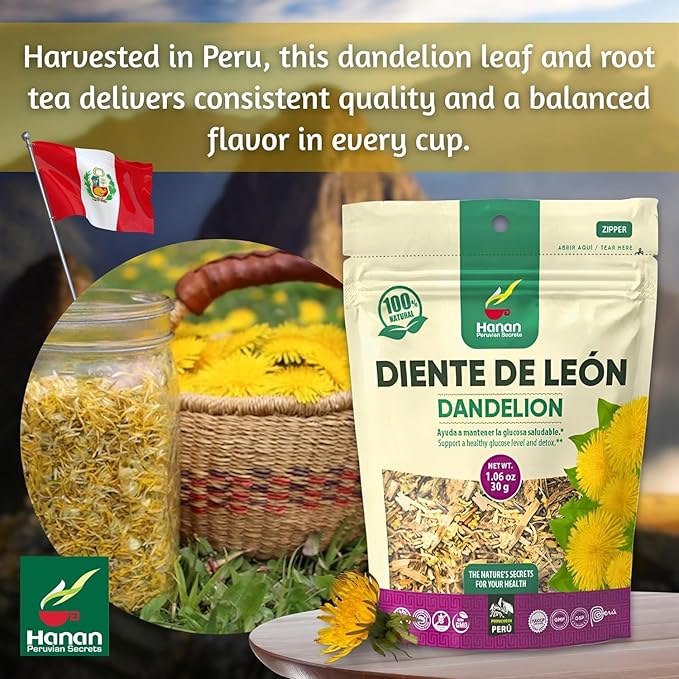 Hanan Dandelion Loose Herb Tea 3.2oz (90g Diente de Leon) - Pack of 3 Pouches with 30 Grams Each of All-Natural Dandelion Root Flower Plant Leaves from Peru