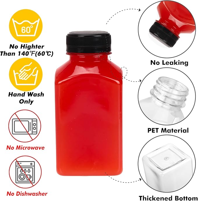 BAKHUK 36pcs 10oz Empty Plastic Juice Bottles with Caps Reusable Clear Bulk Beverage Containers for Juice Milk and Other Beverages