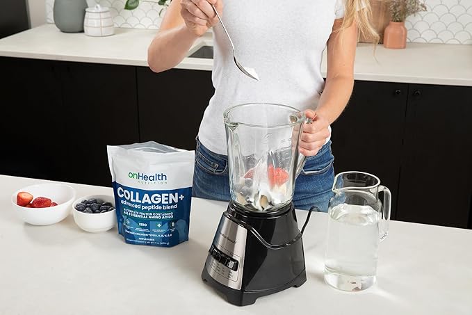onHealth Multi Collagen Peptide Powder Types I II III V &amp X Complete Protein with All 9 Essential Amino Acids Biotin Hyaluronic Acid &amp Vitamin C Unflavored Easy‑Mix Collagen for Women &am