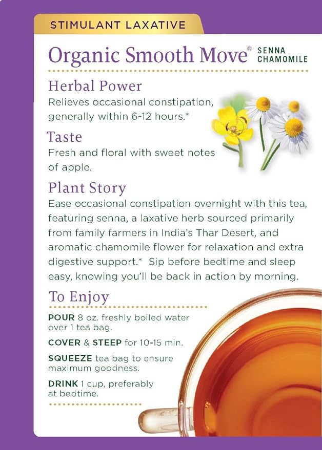 Traditional Medicinals Organic Smooth Move Chamomile Laxative Tea 16 Tea Bags (Pack of 6)