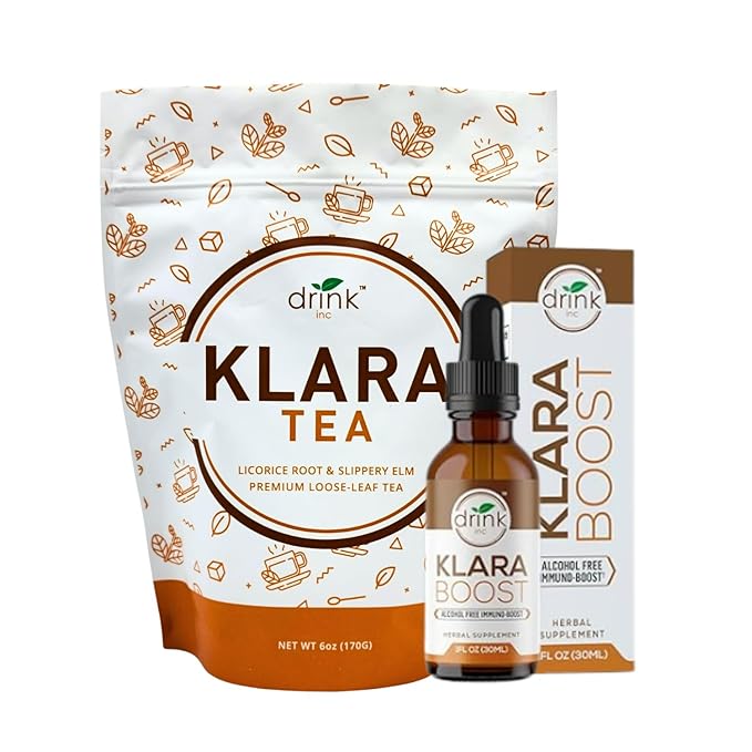 Drink Inc Klara Tea 6oz Loose Leaf + Klara Boost Herbal Drops 30ml Bundle | Caffeine-Free Herbal Tea Set