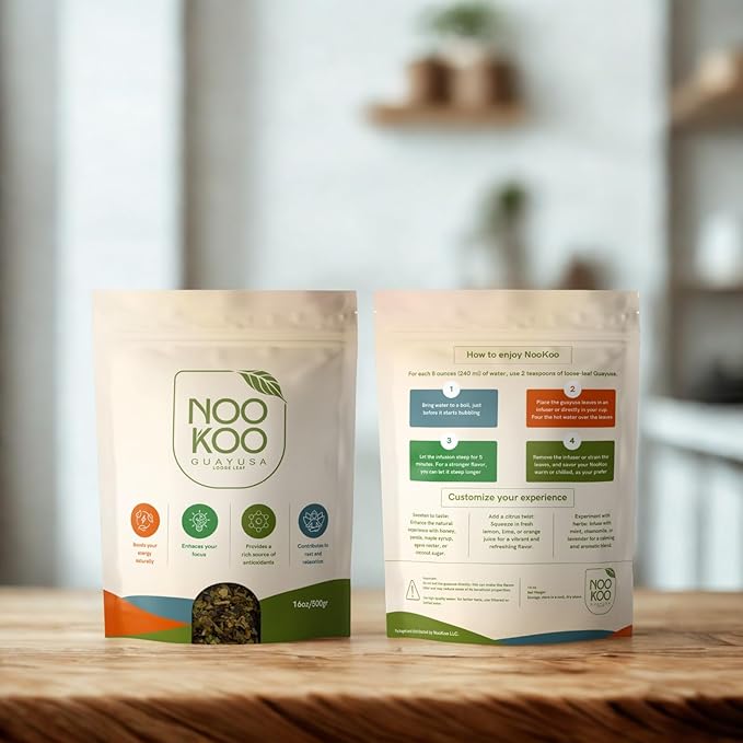 NooKoo Organic Guayusa Loose Leaf Tea 16 oz | Clean Energy &amp Focus | 60mg Natural Caffeine | Smooth Jitter-Free Boost | Antioxidant-Rich Herbal Tea | Coffee Alternative from the Amazon