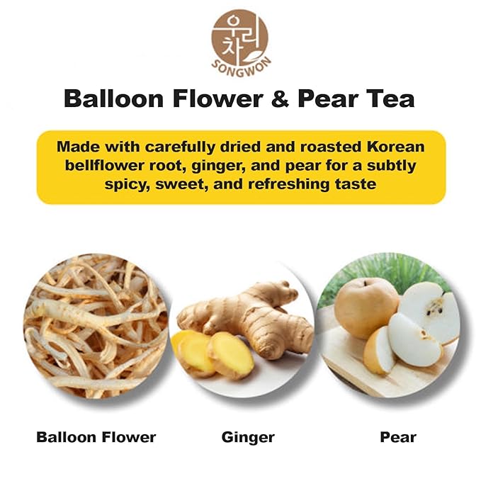 SONGWON 100% Korean Balloon Flower &amp Pear Tea with Ginger 100 Tea Bags_1g x 100ea (3.53 oz / 100g)