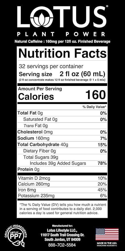 Pink Lotus Plant Energy Drink Concentrate | Pure Cane Sugar | 64 fl oz | 1:5 | Natural Caffeine from Green Coffee Bean