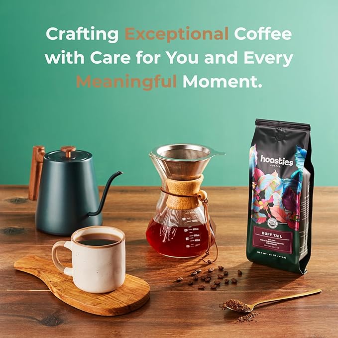Hoasties Coffee Buff Tail - USDA Organic Dark Roast Ground Coffee 100% Colombian Arabica Pesticide &amp Chemical-Free 16 oz