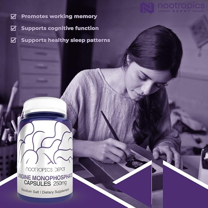 Nootropics Depot Uridine Monophosphate Capsules | Disodium Salt (60 Count) Cognitive Enhancer* | Nootropic | Choline Precursor