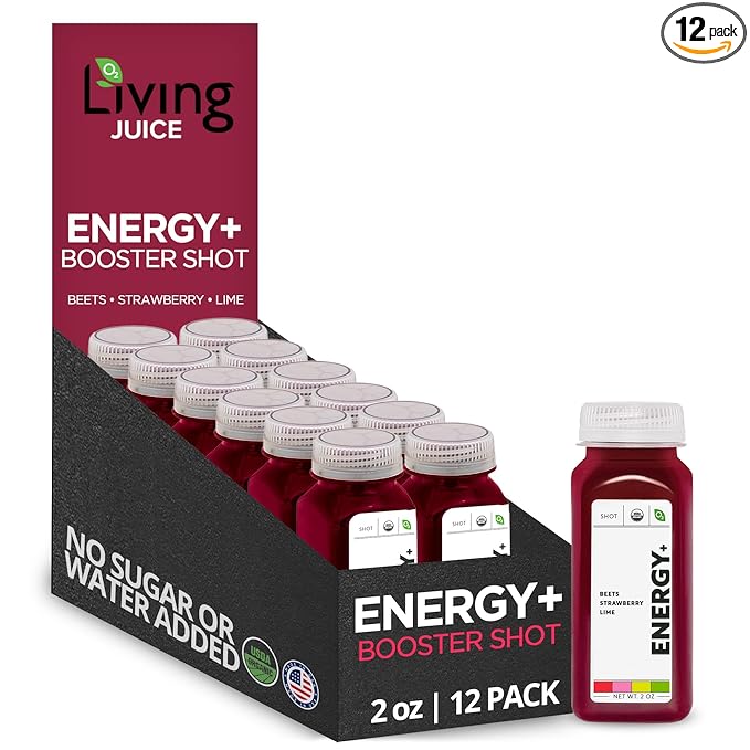 O2 Living Energy+ Organic Cold Pressed Juice Shots | Apple Strawberry Lime and Beet Juice for Active Lifestyle | 25 Calories | No Added Sugar or Water | Natural Sweetness | Non-GMO | 2 oz 12-Pack