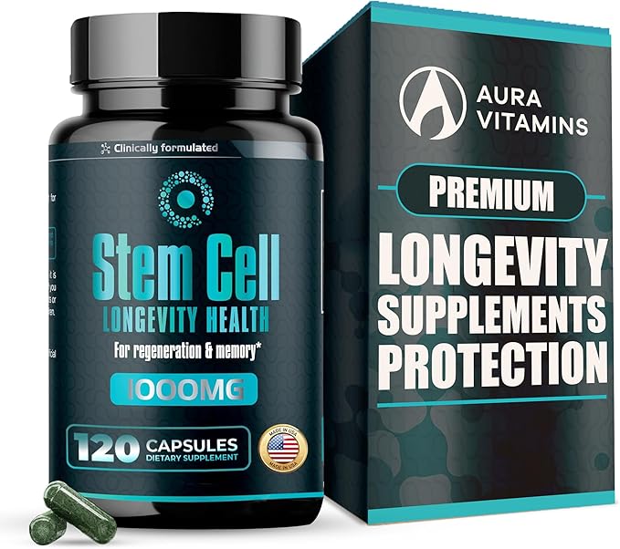 Premium Stem Cell Supplements 1000mg (120 Caps) Boost Immunity Reduce Joint Soreness Support Natural Anti-Aging &amp Longevity with Spirulina &amp Chlorella for Vitality Celulas Madre Health For