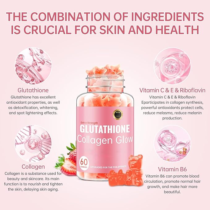 Glutathione Collagen Glow Gummies for Women Glutathione Collagen Glow Gummies for Dark Spot 60/120Pcs Korean Organic Glow Beauty Collagen for Skin Care (3)