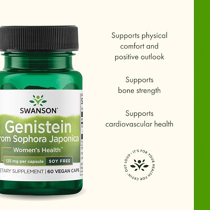 Swanson Soy-Free Genistein Plant-Based Supplement for Women Seeking Hormonal Balance Bone and Cardiovascular Support - 125 mg (60 Vegan Capsules)