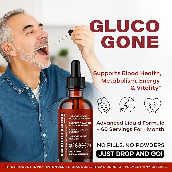 Gluco Gone Drops - Original Premium GlucoGone Liquid Drops All Natural Ingredients Support Advanced Formula for Overall Health &amp Wellness Glucogone Organic Droppers 1 Bottle for 1 Month