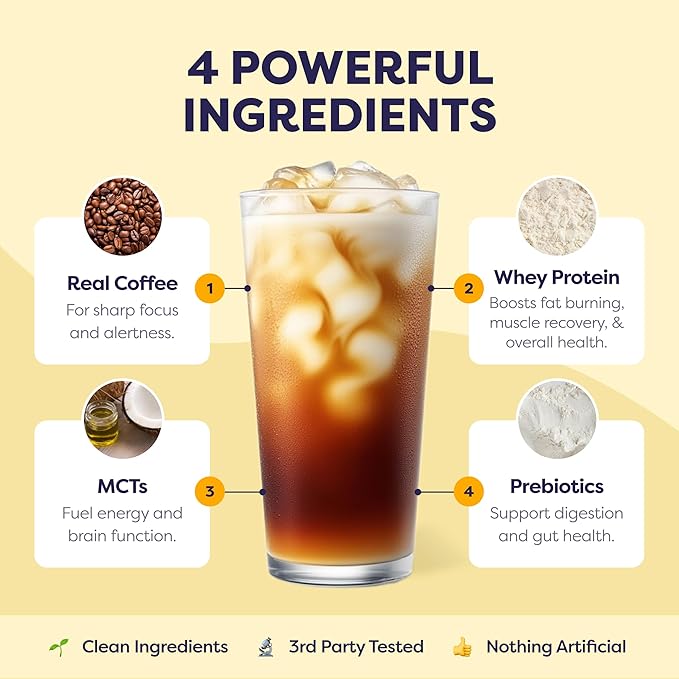 Original Protein Iced Coffee - Premium Whey Protein &amp Instant Iced Coffees - 100% Natural Cold Brew - Zero Artificial Flavors &amp Sweeteners 80 mg Caffeine Per Serving No Added Sugar 20 Servi