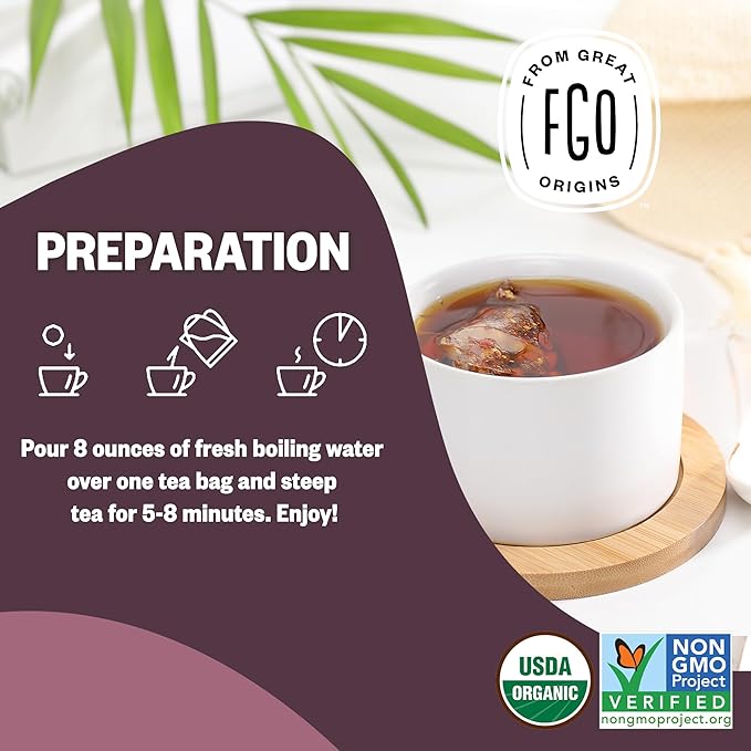 FGO Organic Rooibos Chai Tea 100 Count Eco-Conscious Tea Bags Resealable Bag Packaging May Vary (Pack of 1)