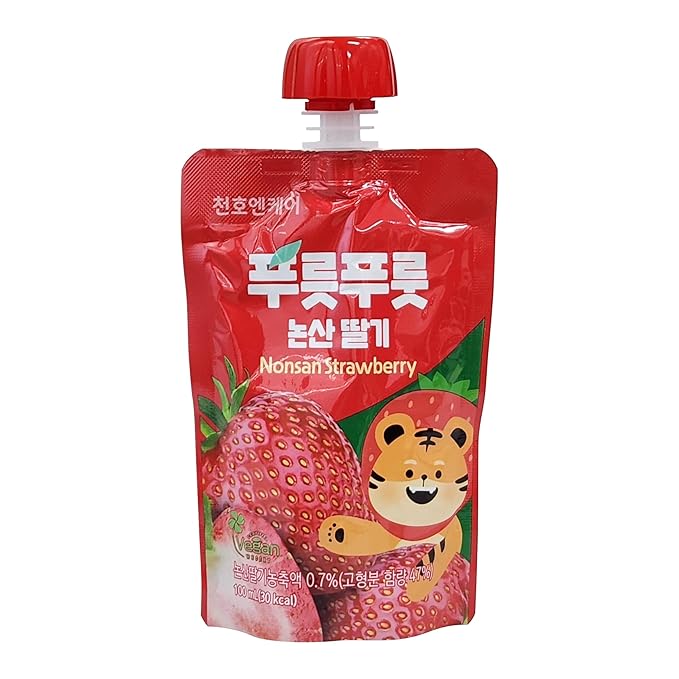 ChunhoNcare Korean Nonsan Strawberry Juice HACCP Certified Resealable Pouch (100ml x 10 Pouches)