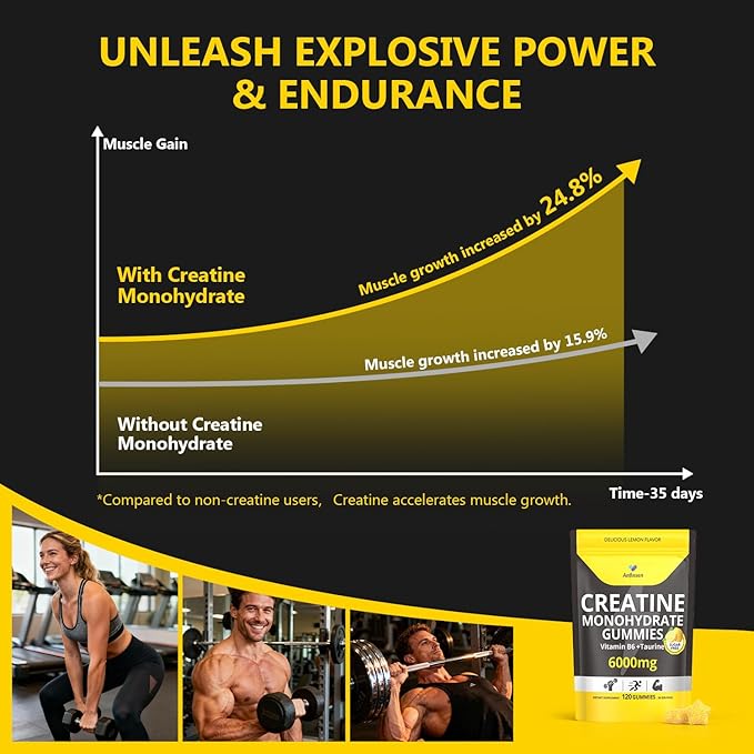Creatine Gummies Sugar-Free with 6000 mg Creatine Monohydrate Creatine for Women and Men Contains Vitamin B6 &amp Taurine 120 Gummies