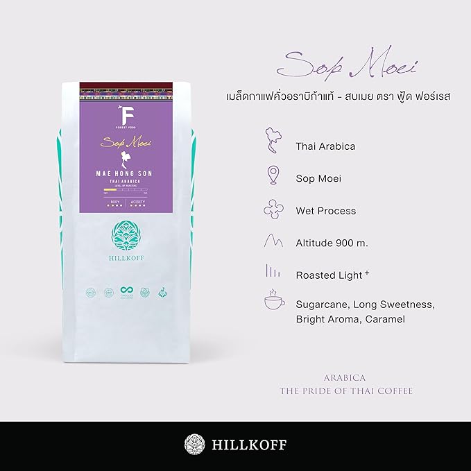 Hillkoff Coffee Beans From Northern Thai Arabica 100% Sop Moei Whole Beans Coffee Thai Product (Medium Roasted) 250 grams