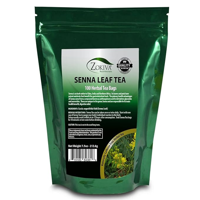 Zokiva Senna Tea - 100 Premium 2g Tea Bags for Constipation Relief and Digestive Health | 100% Natural Herbal Laxative Cleanser and Digestive Support Caffeine Free