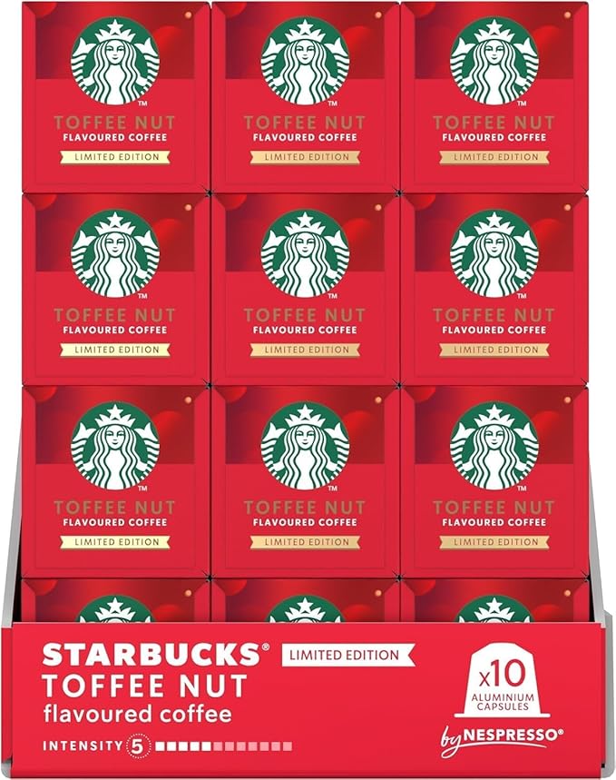 STARBUCKS Toffee Nut Flavoured Coffee Capsules by Nespresso Blonde Roast Coffee Pack of 12 x 10 Pods (120 Capsules)