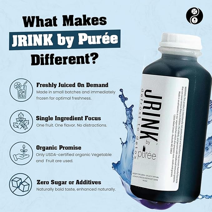 JRINK by Purée Black Magic Cold Pressed Juice Cleanse Organic Raw Fruit and Vegetable Detox Drink Healthy Cleanse No Preservatives Cold Press Juice 18 Bottles 16oz Each