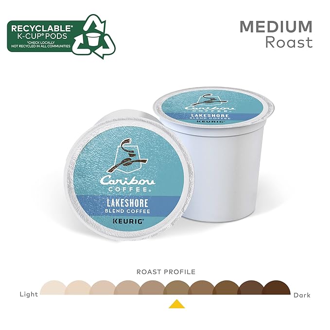 Caribou Coffee Lakeshore Blend Single-Serve Keurig K-Cup Pods Medium Roast Coffee 72 Count