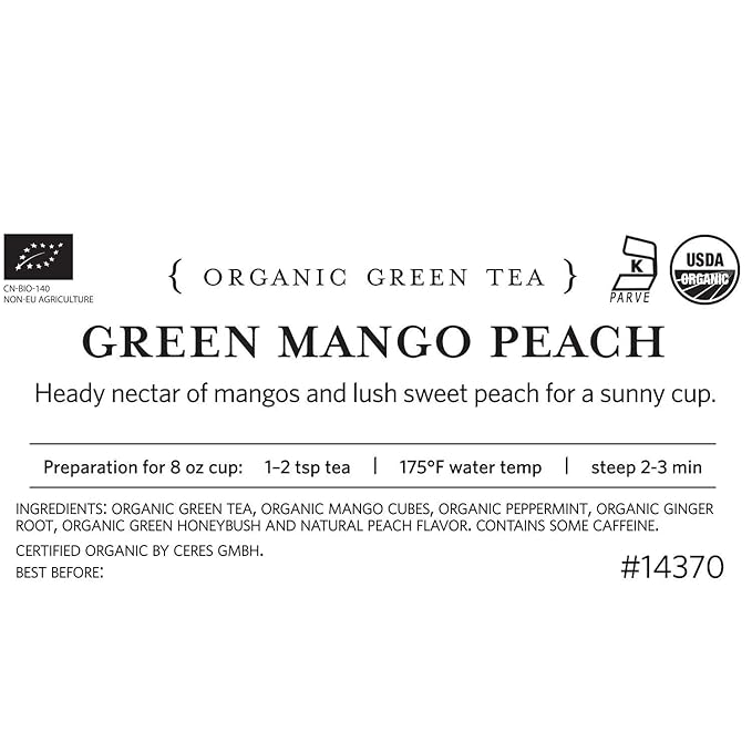 Tea Forte Premium Loose Leaf Tea Blend Resealable 1 Pound Bag Makes 160-175 Cups Green Mango Peach Tea