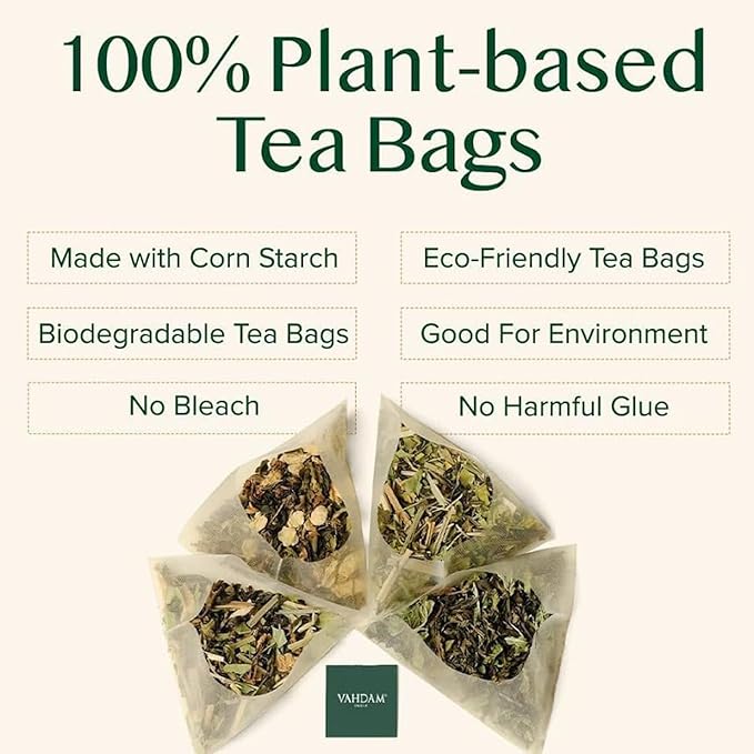 VAHDAM Organic Turmeric Ginger Herbal Tea Bags (100 Pyramid Tea Bags) Caffeine Free Non GMO | 100% Pure Herbal Blend - Savory &amp Spicy Plant-Based Teabags | Resealable Ziplock Pouch