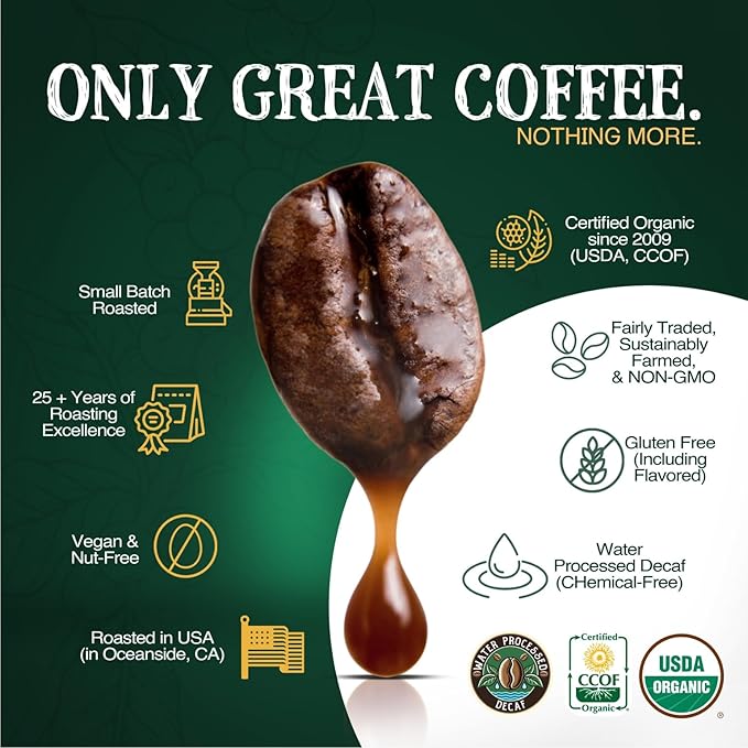The Bean Organic Coffee Company 50/50 (Half Caff) French Roast 50% Decaf Dark Roast Ground Coffee 16-Ounce Bags (Pack of 2) Café Molido Tostado Orgánico descafeinado