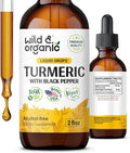 Wild &amp Organic Turmeric Supplement Liquid - Joint Support - Turmeric Curcumin with Black Pepper Extract - Curcumin Root Drops - Vegan Sugar &amp Alcohol-Free Tincture - 2 fl oz