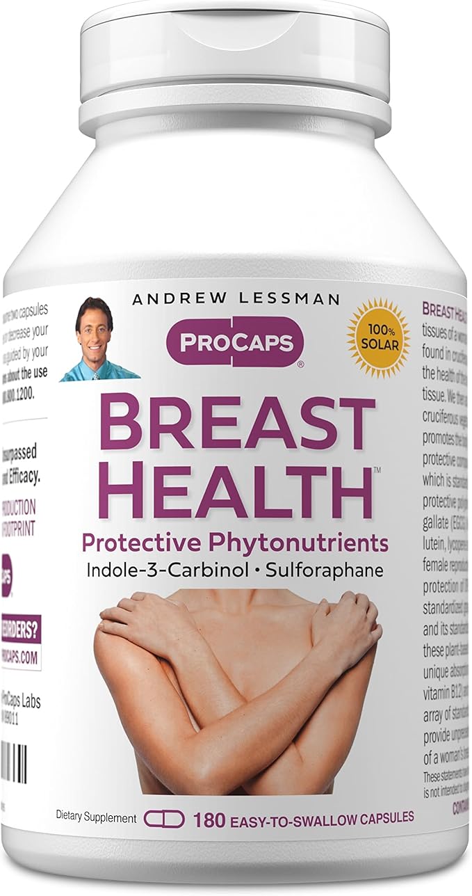 ANDREW LESSMAN Breast Health 180 Capsules - Provides Protective Compounds for Natural Support of The Delicate Tissue of The Breast with Indole-3-Carbinol Sulforaphane Green Tea Extract and More
