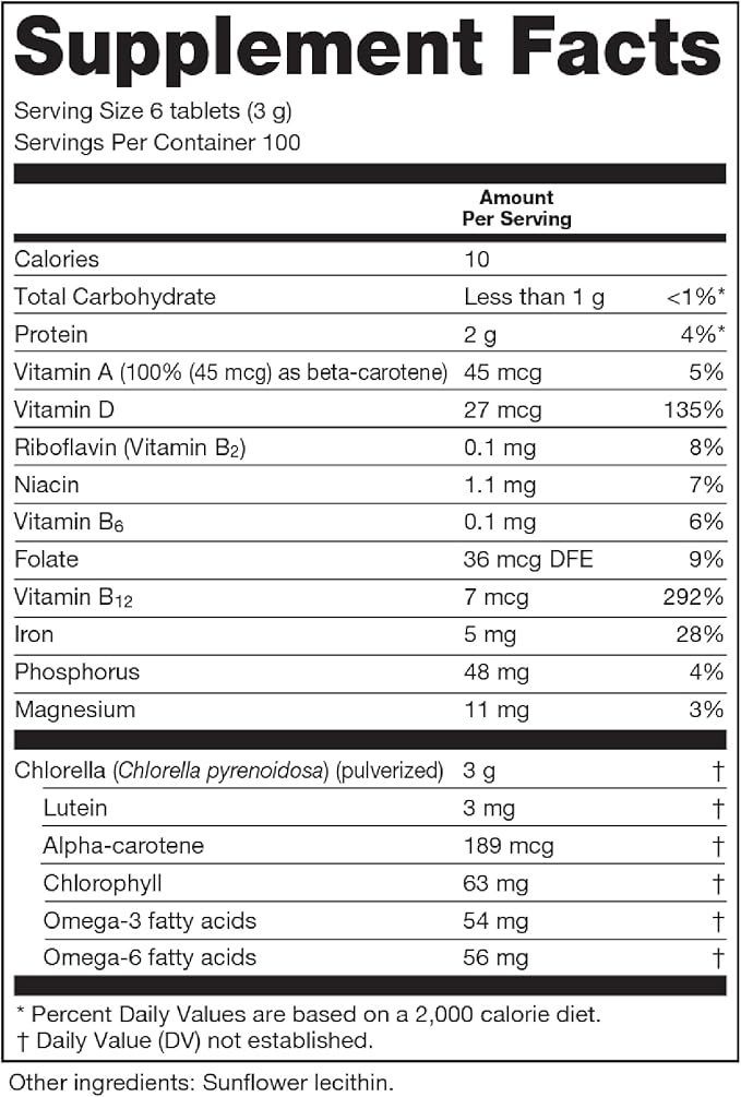 Sun Chlorella 500mg Whole Body Wellness Green Algae Superfood Supplement - Immune Defense Gut Health Natural Purification Energy Boost - Chlorophyll B12 Iron Protein - Non-GMO - 600 Tablets