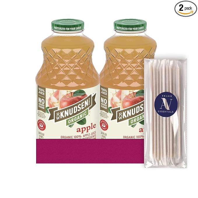 R.W. Knudsen Organic 2-Pack Organic Apple Fruit Juice 100% USDA 32 fl oz Glass Bottle + 1 Utility Freebie by Lavinia