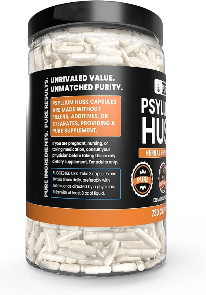 PURE ORIGINAL INGREDIENTS Psyllium Husk (730 Capsules) No Magnesium Or Rice Fillers Always Pure Lab Verified