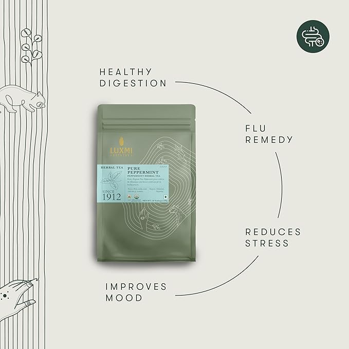 Luxmi Estates Organic Purely Peppermint 50 Tea Bags (100g/3.5oz) Pack | Caffeine Free | Biodegradable Tea Bags
