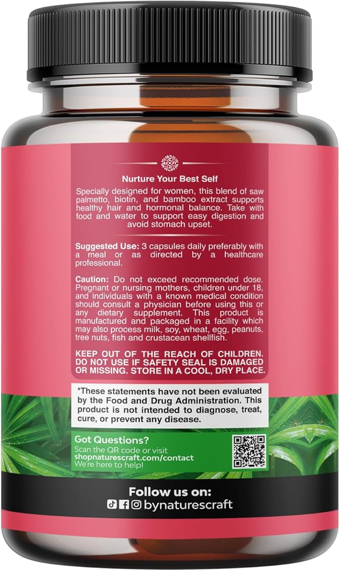 Extra Strength Saw Palmetto for Women 500mg - DHT Blocker for Women 30-Day Supply - Hair Vitamins for Hair Loss Supplement - Pure Saw Palmetto Extract Capsules with Maca Root &amp Biotin - 90 Count