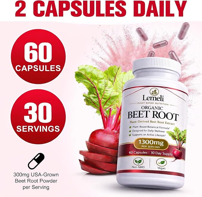 Beetroot Plant-Based Beetroot Ingredient – 60 Vegan Capsules – Non-GMO Gluten Free