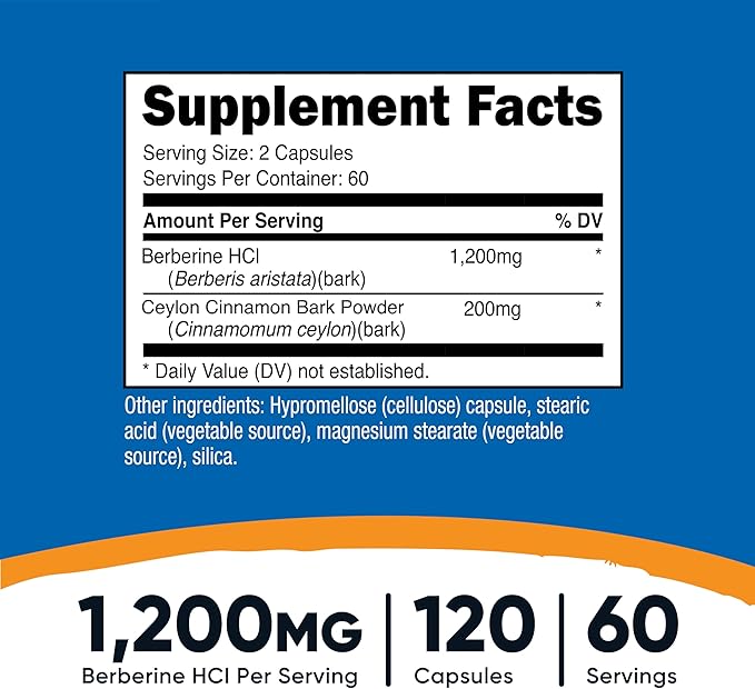 Nutricost Berberine HCl with Ceylon Cinnamon Capsules (120 Capsules 60 Servings) - Non-GMO Animal-Free Product