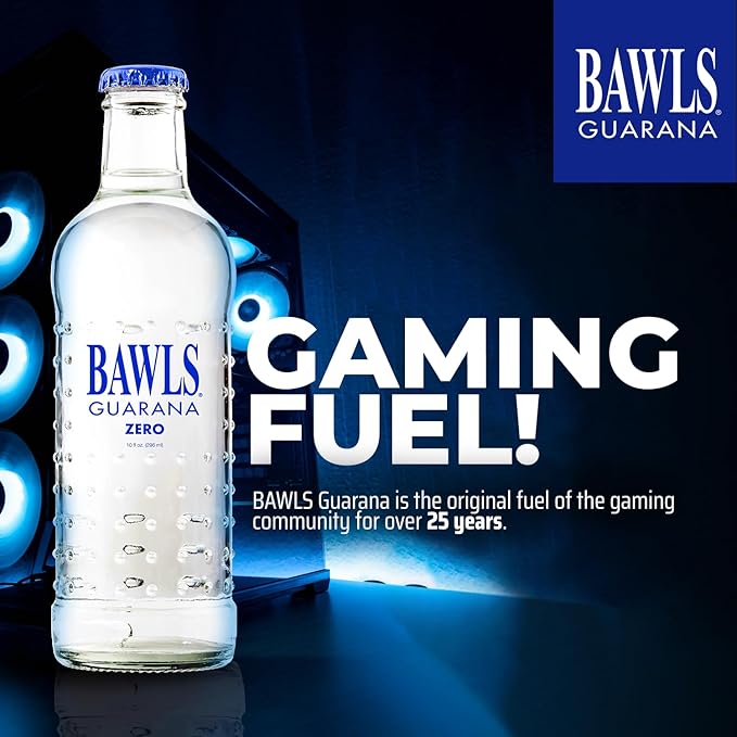 BAWLS Guarana Zero BAWLS Guarana Drink Guarana Soda Guarana Fueled Soda for Energy High Energy Caffeinated Drink 10oz 24 Pack Glass Bottles