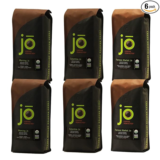 JO COFFEE: Light &amp Medium Roast Bundle Farmers Market Jo Morning Jo Coffee Colombia Jo 6 Packages 12 oz each USDA Certified Fair Trade Certified Gourmet Coffee Gluten-Free