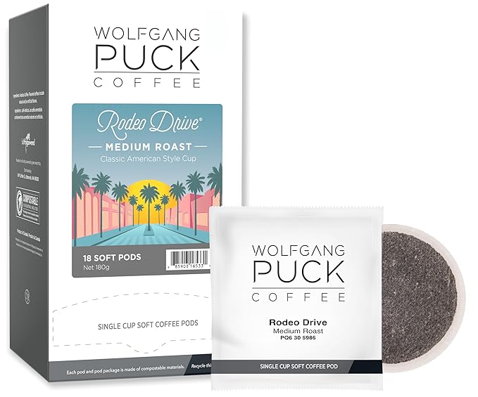 Wolfgang Puck Coffee Rodeo Drive 9.5 Gram Soft Pods 18 Count (Pack of 6)
