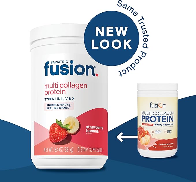 Bariatric Fusion Strawberry Banana Multi Collagen Protein Powder | Plus Joint Support Complex of MSM and Glucosamine | Dairy Gluten &amp Soy Free | Non-GMO | 30 Servings