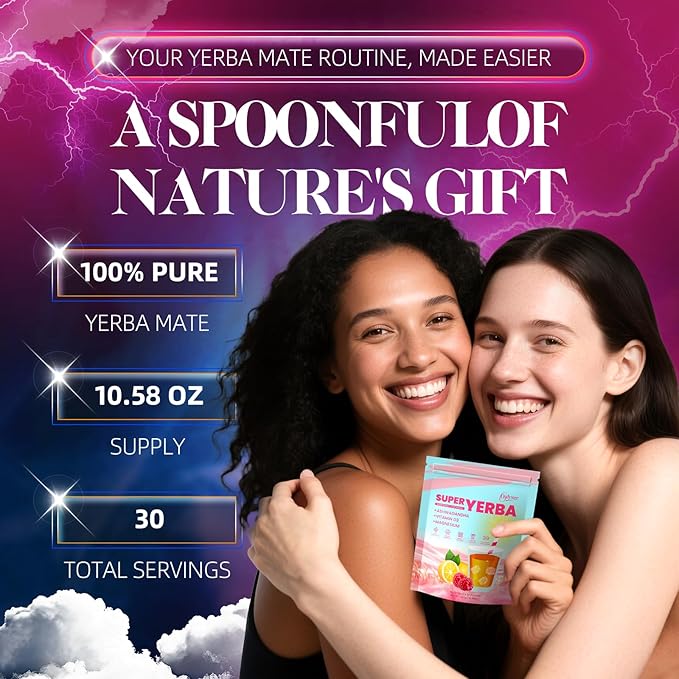 Super Yerba Packets - Yerba Mate Instant Tea Powder 3-in-1 Super Drink Mix for GutHealth Raspberry Lemonade Flavor Energy Boost &amp Focus-30 Servings(1)