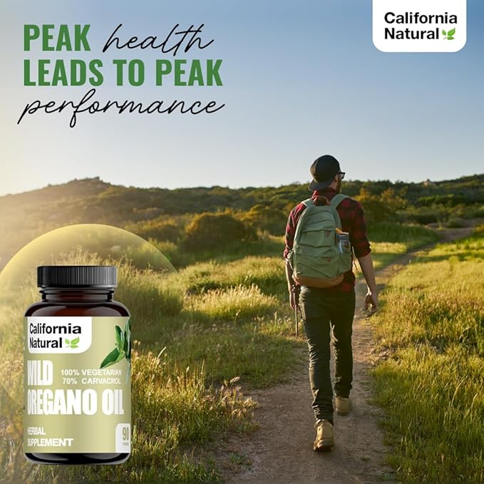 Wild Oregano Oil Vegetarian Soft Capsules - California Natural - Immune System &amp Digestive Support - Promote Gut Health &amp Healthy Digestion - 100% Vegetarian - 70% Carvacrol - Herbal 90 count